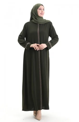 Übergröße Abaya Mit Steinstickerei 5083-03 Khaki 5083-03