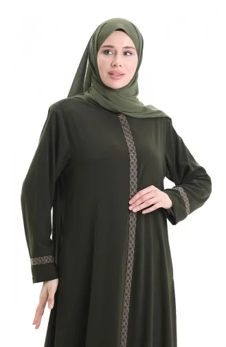 Übergröße Abaya Mit Steinstickerei 5083-03 Khaki 5083-03