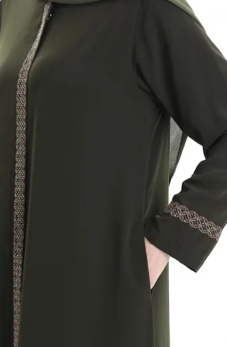 Übergröße Abaya Mit Steinstickerei 5083-03 Khaki 5083-03
