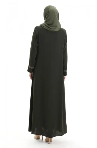 Übergröße Abaya Mit Steinstickerei 5083-03 Khaki 5083-03