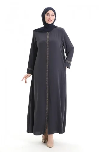 Plus Size Stone Embroidered Abaya 5083-05 Smoke 5083-05