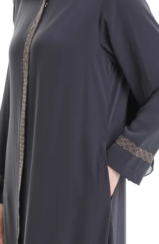 Plus Size Stone Embroidered Abaya 5083-05 Smoke 5083-05
