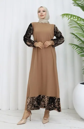 Robe De Soirée A Paillettes 0305-04 Vison 0305-04