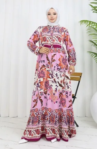 Alaçatı Robe Viscose à Motifs 0334-02 Beige Rose Poudré 0334-02