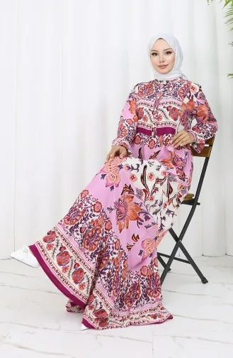 Alaçatı Robe Viscose à Motifs 0334-02 Beige Rose Poudré 0334-02