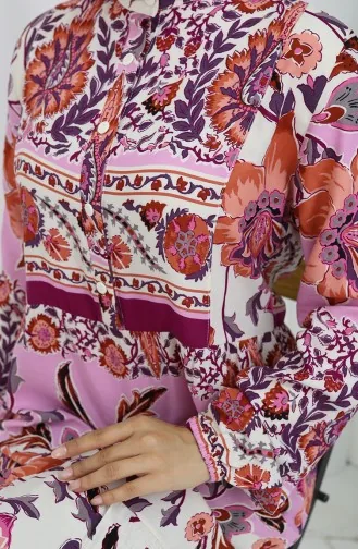 Alaçatı Robe Viscose à Motifs 0334-02 Beige Rose Poudré 0334-02