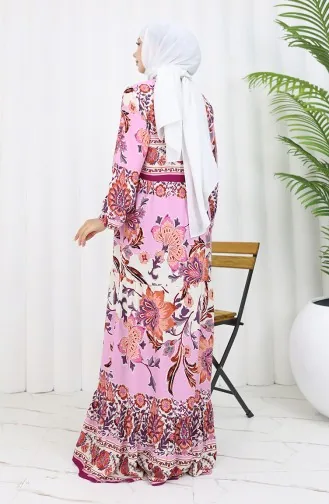 Alaçatı Robe Viscose à Motifs 0334-02 Beige Rose Poudré 0334-02