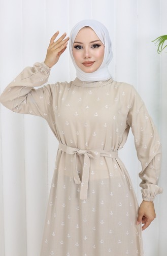 Kleid Aus Baumwollviskose Mit Berra-Çapa-Muster 0344-01 Beige 0344-01