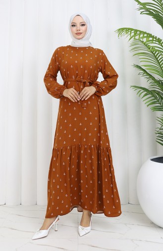Kleid Aus Baumwollviskose Mit Berra-Çapa-Muster 0344-03 Taba 0344-03