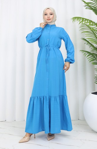Robe Boutonnée à Ourlet Fronceé Sur L`ensemble 0351-02 Bleu 0351-02