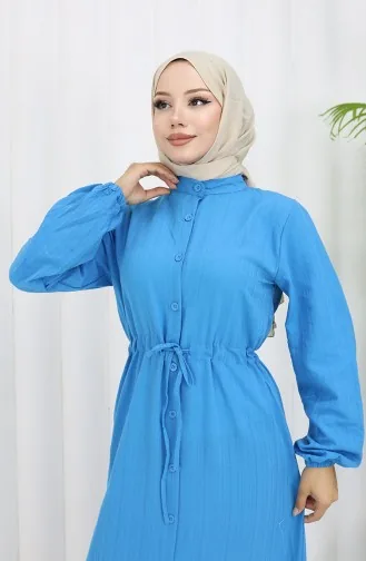 Buttoned All-over Gathered Hem Dress 0351-02 Blue 0351-02