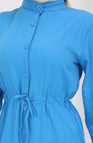 Robe Boutonnée à Ourlet Fronceé Sur L`ensemble 0351-02 Bleu 0351-02