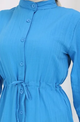 Buttoned All-over Gathered Hem Dress 0351-02 Blue 0351-02