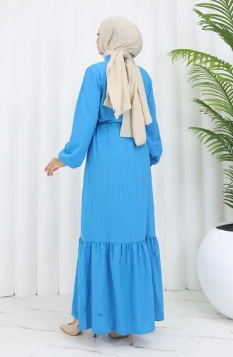 Buttoned All-over Gathered Hem Dress 0351-02 Blue 0351-02