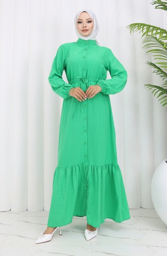 Robe Boutonnée à Ourlet Fronce 0351-04 Vert 0351-04