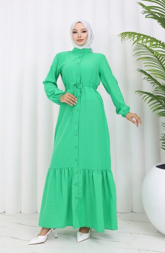Robe Boutonnée à Ourlet Fronce 0351-04 Vert 0351-04