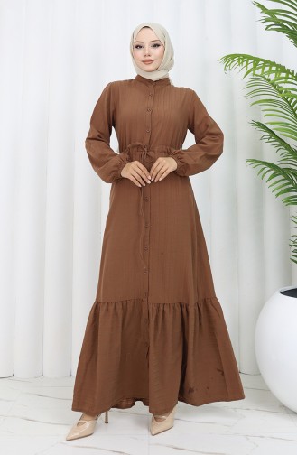 Gerafftes Kleid Mit Geknöpftem Saum 0351-05 Braun 0351-05