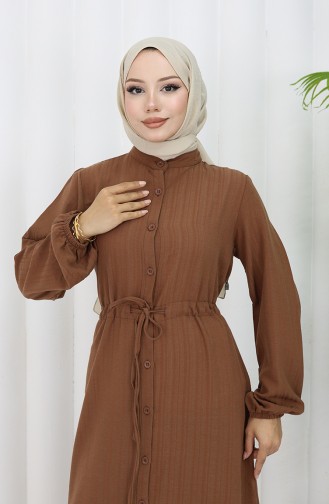 Gerafftes Kleid Mit Geknöpftem Saum 0351-05 Braun 0351-05