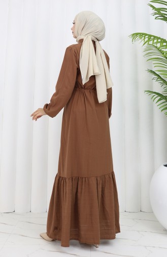 Gerafftes Kleid Mit Geknöpftem Saum 0351-05 Braun 0351-05