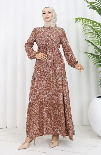 Mixed Pattern Dress 0352-02 Tan 0352-02