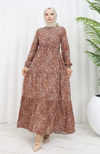 Mixed Pattern Dress 0352-02 Tan 0352-02