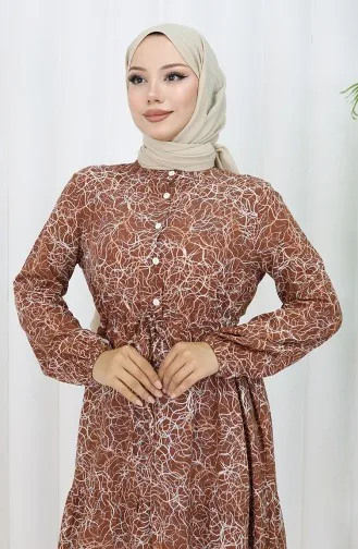 Mixed Pattern Dress 0352-02 Tan 0352-02