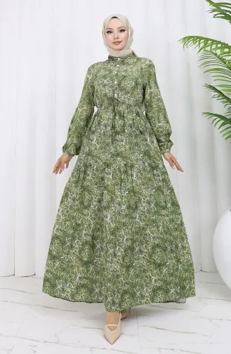 Mixed Patterned Dress 0352-04 Khaki 0352-04