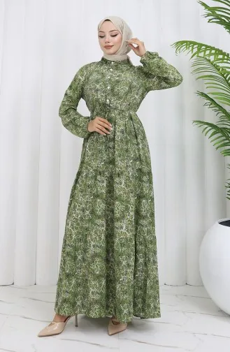 Mixed Patterned Dress 0352-04 Khaki 0352-04