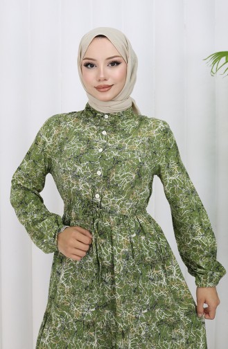 Gemischt Gemustertes Kleid 0352-04 Khaki 0352-04