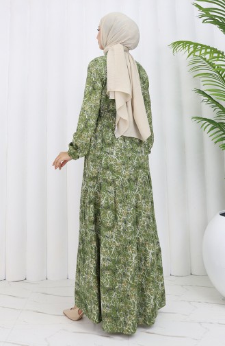 Gemischt Gemustertes Kleid 0352-04 Khaki 0352-04