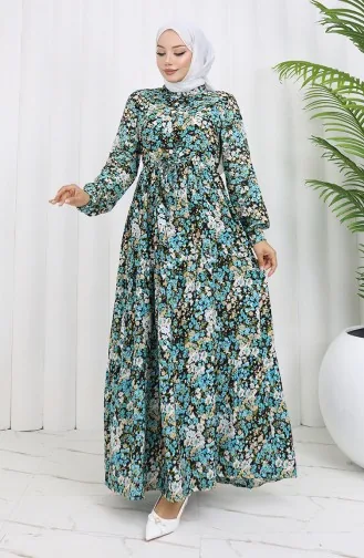 Lentejurk Met Halve Knopen En Bloemenmotief 0361-01 Turkoois 0361-01