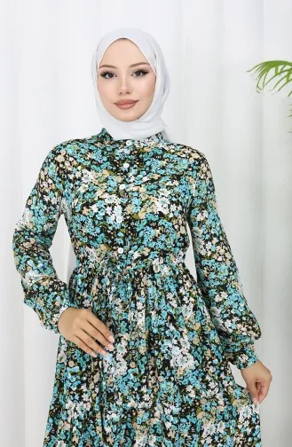 Lentejurk Met Halve Knopen En Bloemenmotief 0361-01 Turkoois 0361-01