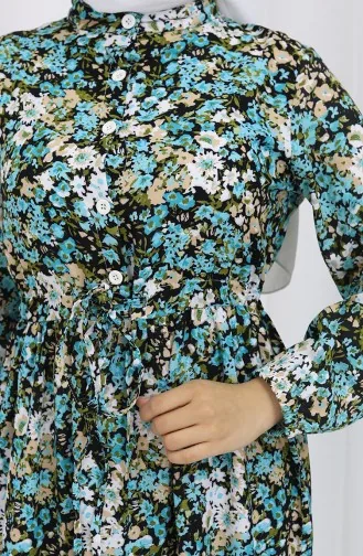 Lentejurk Met Halve Knopen En Bloemenmotief 0361-01 Turkoois 0361-01