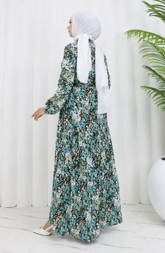 Lentejurk Met Halve Knopen En Bloemenmotief 0361-01 Turkoois 0361-01