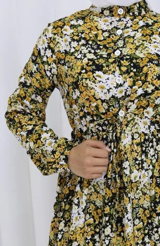 Lente-jurk Met Halve Knopen En Bloemenmotief 0361-05 Geel 0361-05