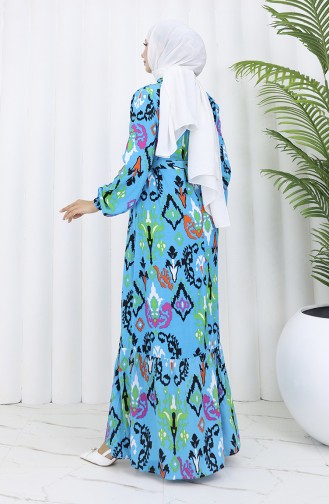 Robe Viscose Colorée Avec Jupe Froncée 0427-02 Turquoise 0427-02