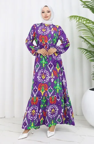 فستان فيسكوز منقوش 0427-03 بنفسجي 0427-03