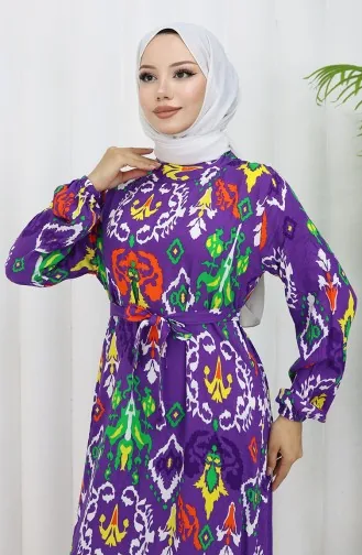 فستان فيسكوز منقوش 0427-03 بنفسجي 0427-03