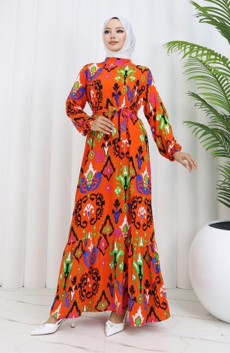 Robe Viscose Colorée Avec Jupe Froncée 0427-04 Orange 0427-04