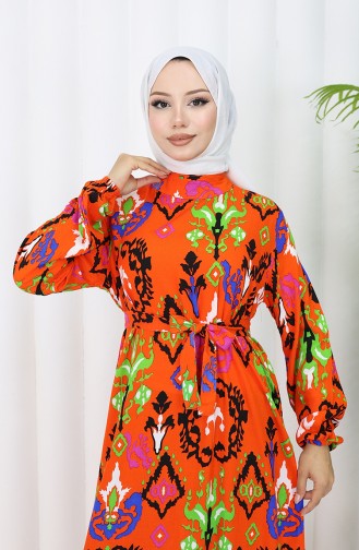 Robe Viscose Colorée Avec Jupe Froncée 0427-04 Orange 0427-04