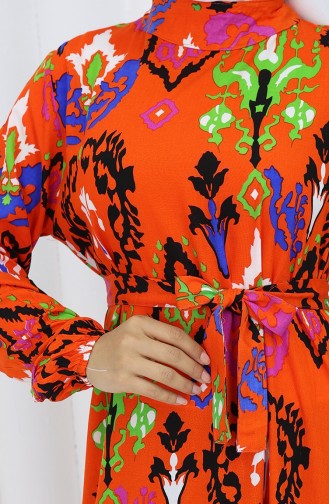 Robe Viscose Colorée Avec Jupe Froncée 0427-04 Orange 0427-04