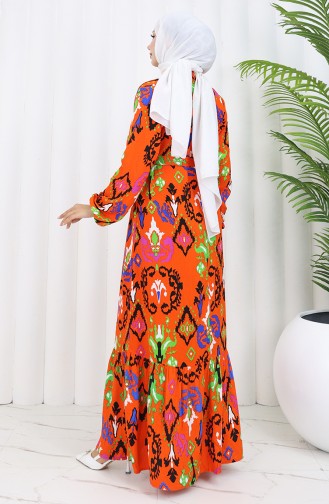 Robe Viscose Colorée Avec Jupe Froncée 0427-04 Orange 0427-04
