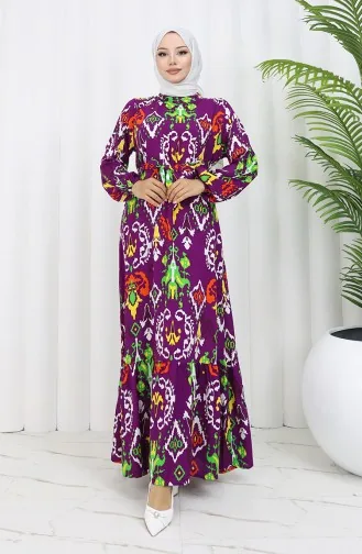 Robe Viscose Colorée Avec Jupe Froncée 0427-06 Prune 0427-06