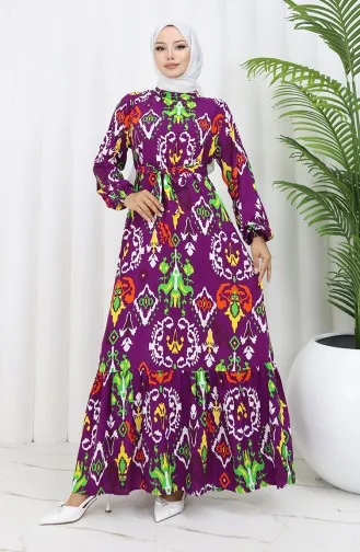 Robe Viscose Colorée Avec Jupe Froncée 0427-06 Prune 0427-06