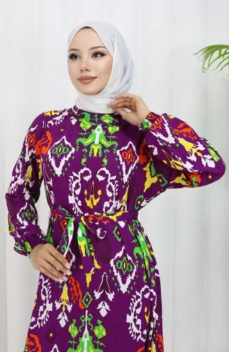 Robe Viscose Colorée Avec Jupe Froncée 0427-06 Prune 0427-06