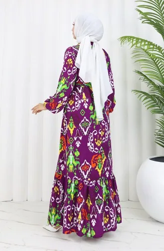 Robe Viscose Colorée Avec Jupe Froncée 0427-06 Prune 0427-06