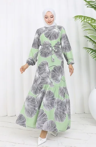 Jurk Met Riem En Patroon 0445-03 Groen 0445-03