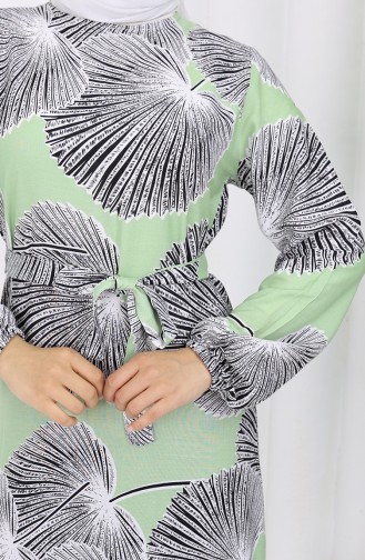 Gemustertes Kleid Mit Gürtel 0445-03 Grün 0445-03