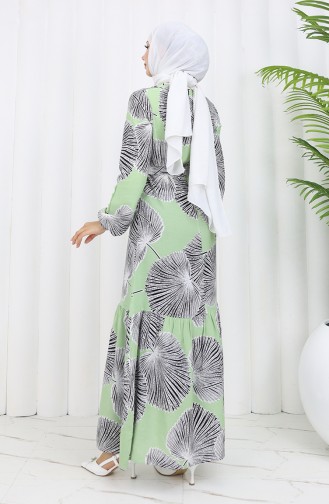 Gemustertes Kleid Mit Gürtel 0445-03 Grün 0445-03