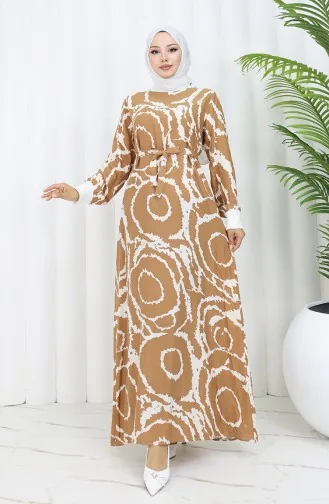 Robe Viscose A Ceinture Et Détail Côtelé 0447-02 Vison 0447-02